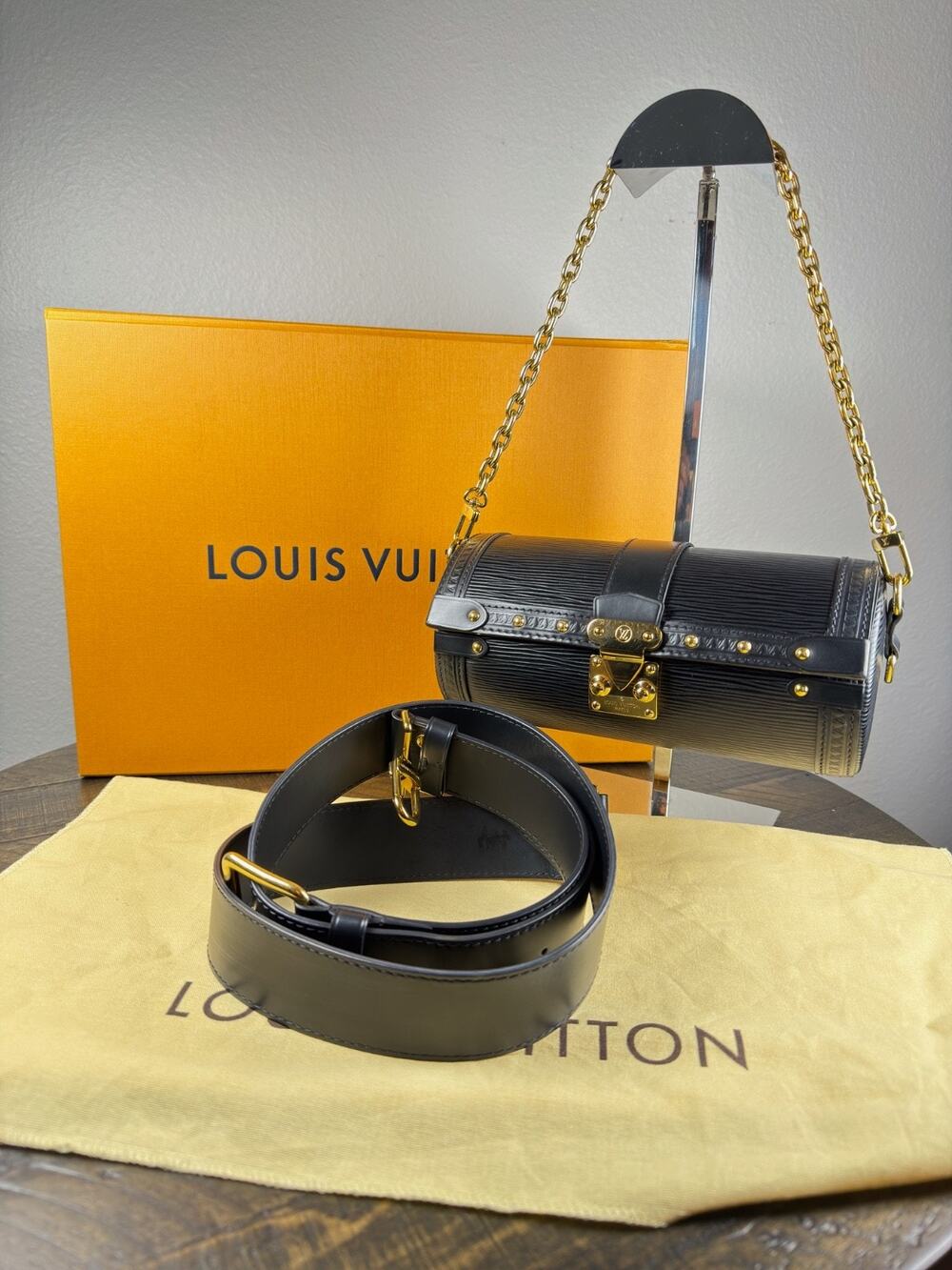 Louis Vuitton Epi Leather Papillon Trunk Bag Black Gold Hardware M22584